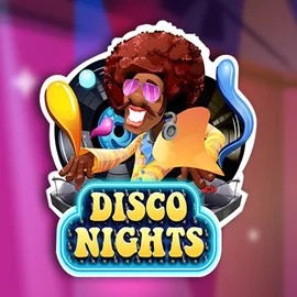 Disco Nights slot logo by Red Rake Gaming at Robocat Casino