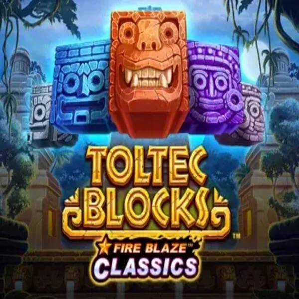 Fire Blaze: Toltec Blocks slot logo by Rarestone Gaming at Robocat Casino